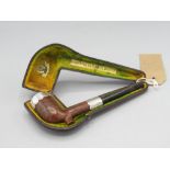 Cased 19th century smoking pipe by Ben Wade, silver mounts, Chester, date mark rubbed, L18cm