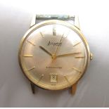 WITHDRAWN Accurist 9ct gold wristwatch with date, signed sunburst silvered dial, applied baton hour