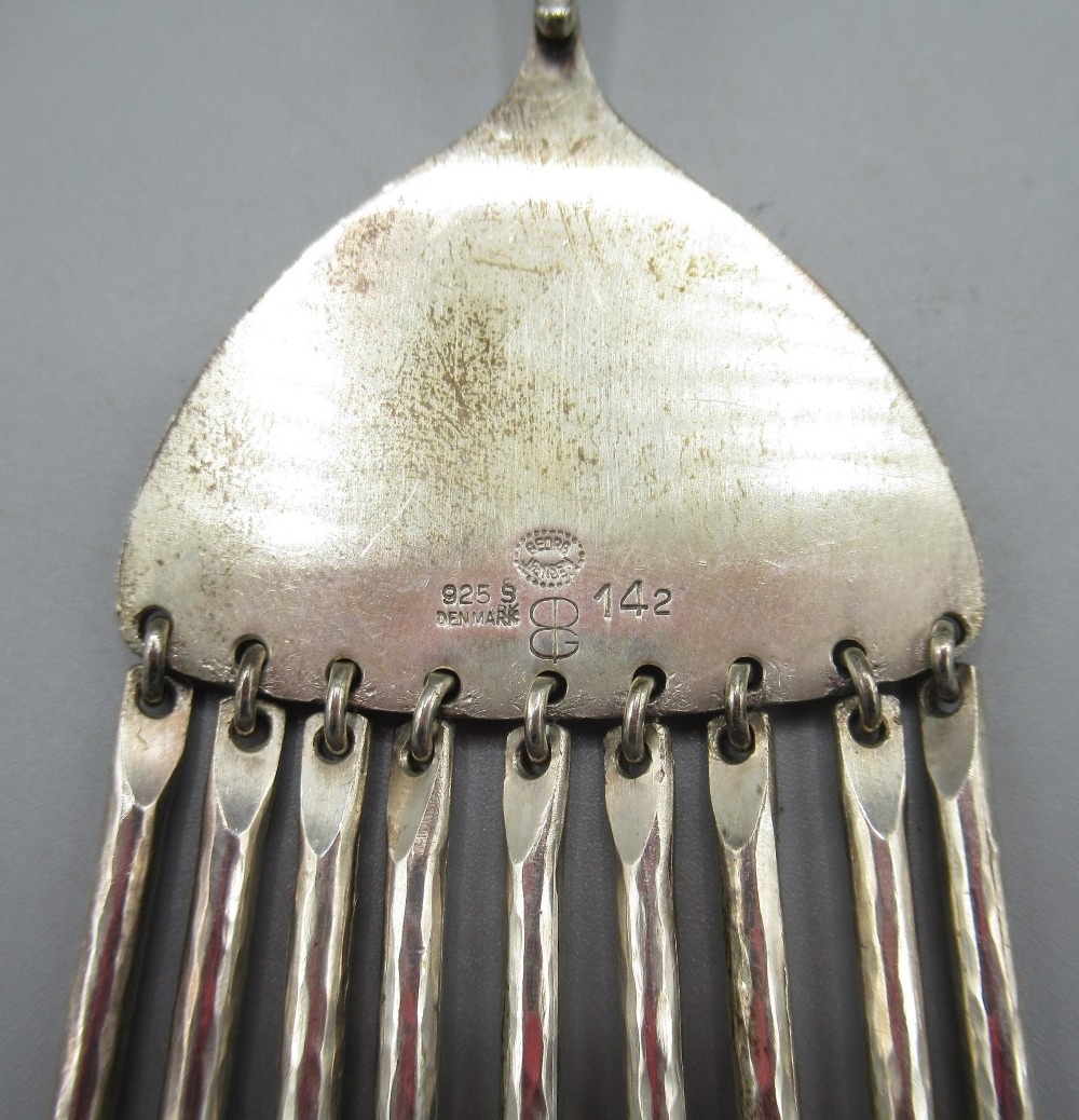 George Jensen silver broom pendant No. 142, hallmarked 925, Denmark, George Jensen, on a silver - Image 3 of 4