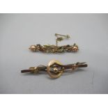 9ct yellow and rose gold Mizpah foliate detail bar brooch, and a 9ct yellow gold brooch with