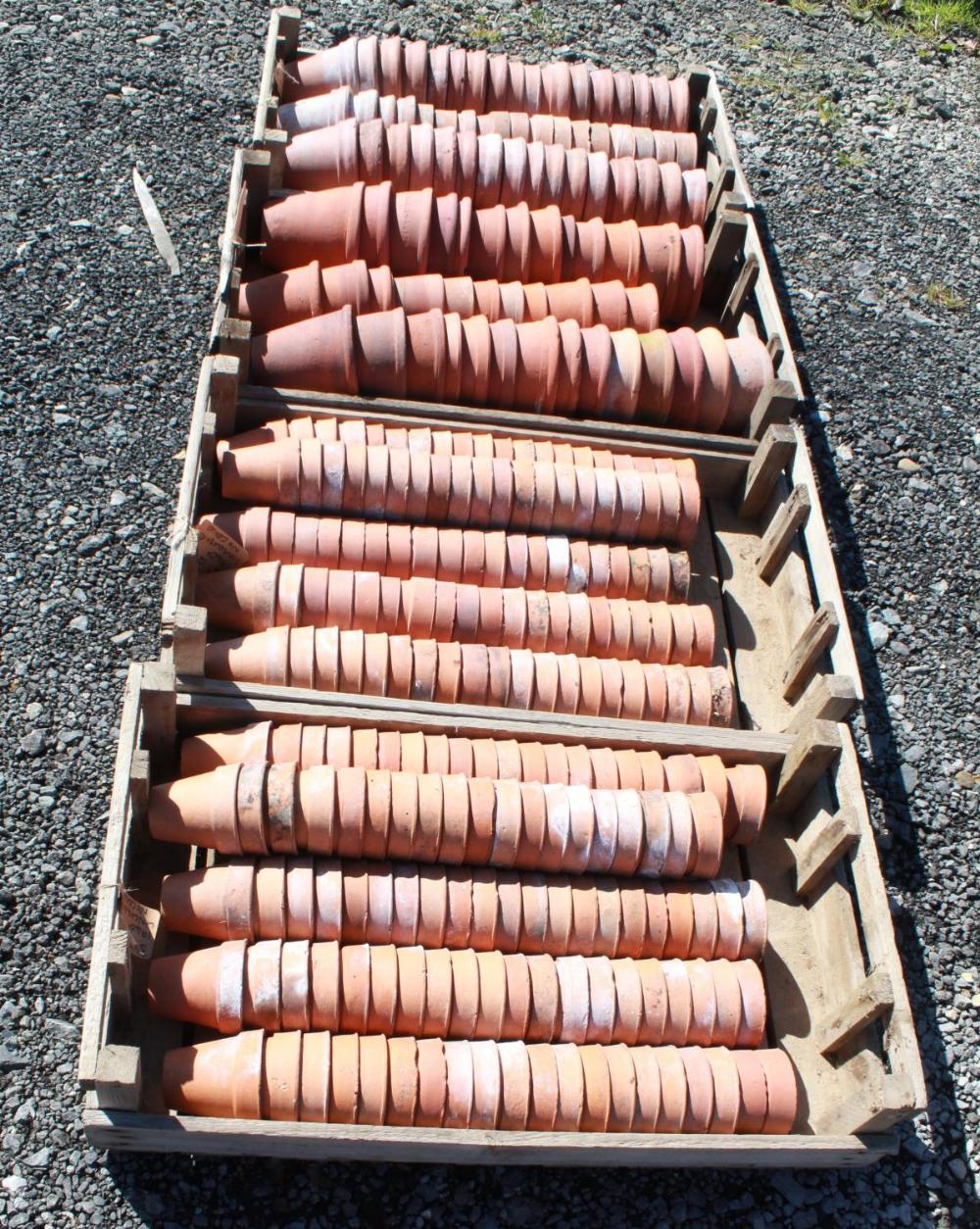 (Large quantity). Four crates of circa 1940s terracotta plant pots. Sizes 3 inch and 4 1/2 inch - Image 2 of 2