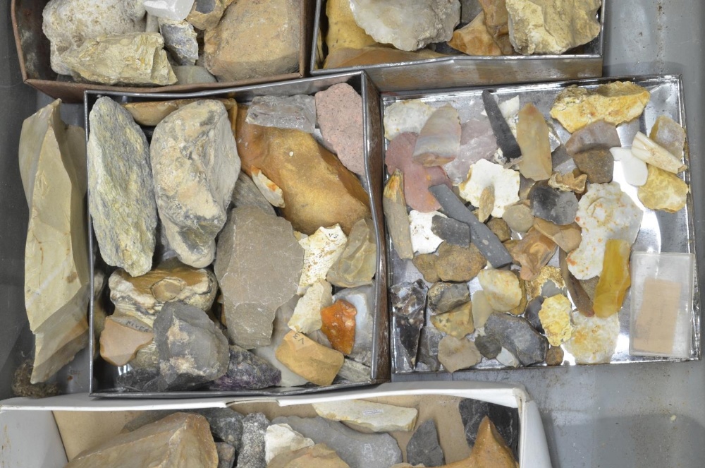 Large metal trunk containing a collection of ancient flint and stone tools and minerals (Victor Brox - Image 5 of 7