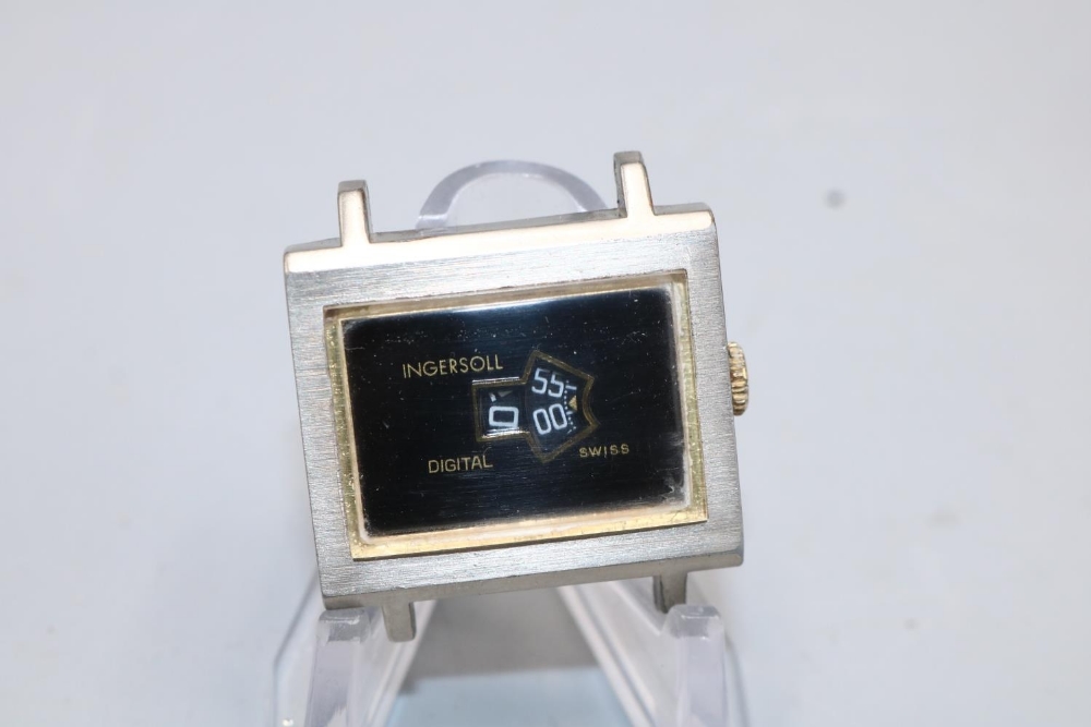 1970's Ingersoll Digital stainless steel wristwatch, signed black dial, rectangular brushed case, - Image 2 of 2