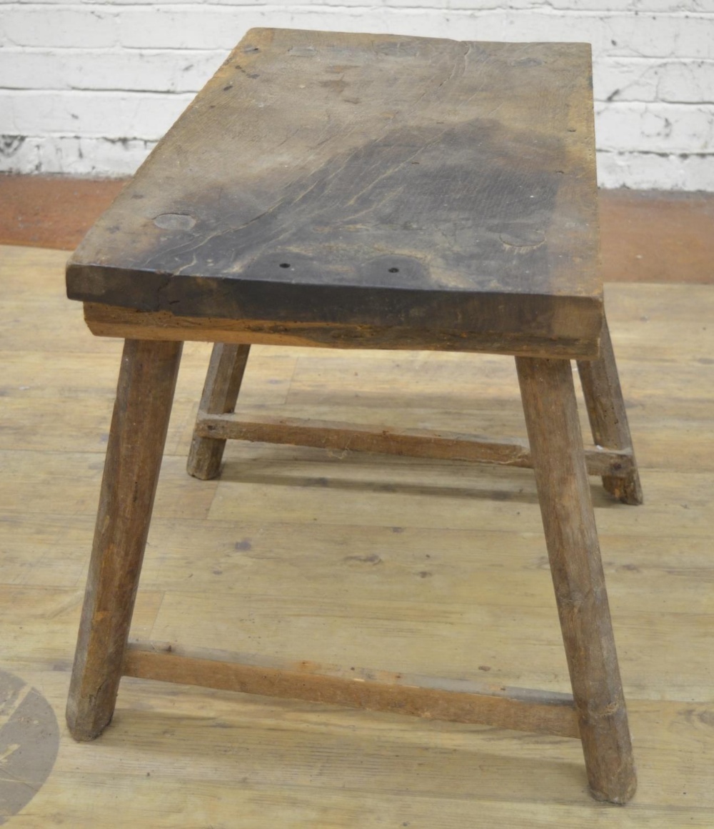 C19th Country made side table, rectangular oak top on faceted tapering outsplayed supports, W71cm - Image 3 of 4