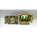 Two 19th century travelling perfume cases lined with green velvet, probably French, max. H11cm