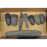 Eight neolithic stone hand axe heads, largest L24.5cm (Victor Brox collection)