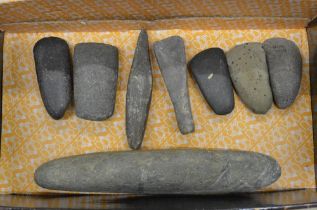 Eight neolithic stone hand axe heads, largest L24.5cm (Victor Brox collection)