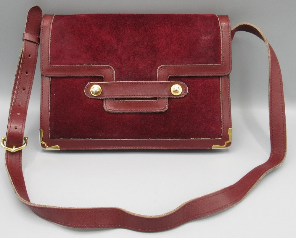Cartier Must De burgundy suede leather shoulder bag, 1975, W24cm