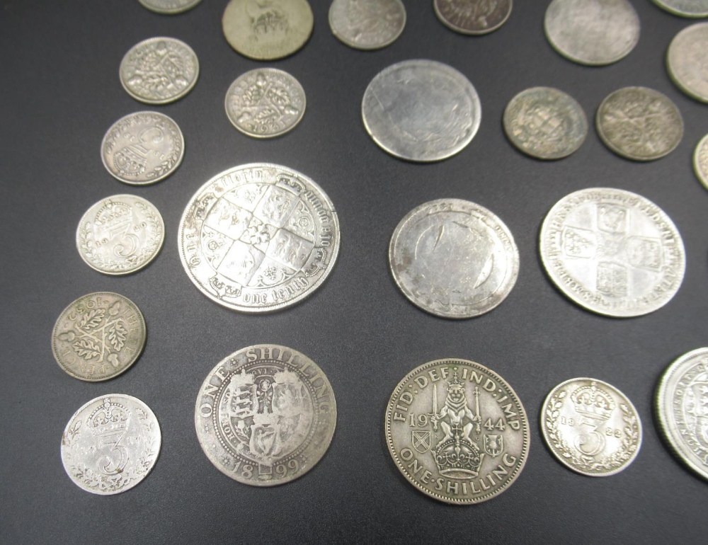 Assorted collection of GB Pre-1947 silver content to inc. coins from George II, III, Queen Victoria, - Image 2 of 5