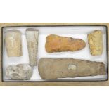 Six neolithic stone and flint hand axe heads, largest L22cm (Victor Brox collection)