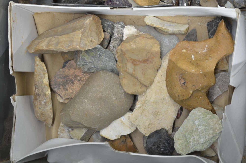 Large metal trunk containing a collection of ancient flint and stone tools and minerals (Victor Brox - Image 6 of 7