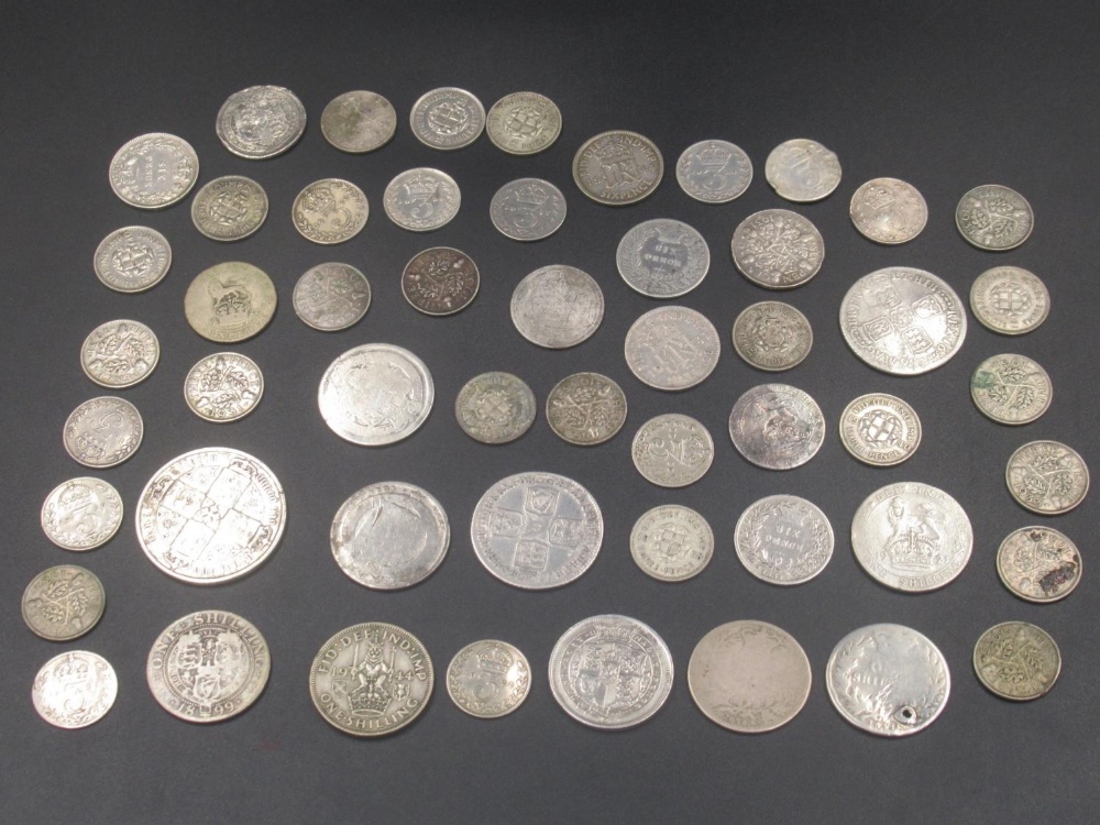 Assorted collection of GB Pre-1947 silver content to inc. coins from George II, III, Queen Victoria,