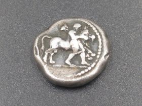 Thessaly Larissa 460-450 BC AR Drachm, Thessalos advancing right, with petasos over his shoulders