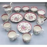 Collection of famille rose palette English and Chinese porcelain teaware, some probably Caughley (