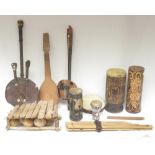 Mixed collection of Tribal/Indigenous musical instruments to inc. Xylophones, string instr