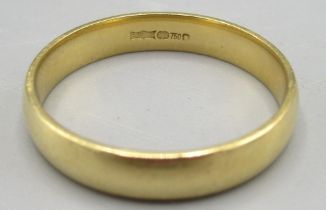 18ct yellow gold wedding band, stamped 750, stamped S1/2, 4.5g
