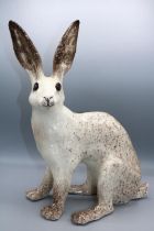 Large Winstanley Pottery white glazed model of a hare, size 9, H39cm
