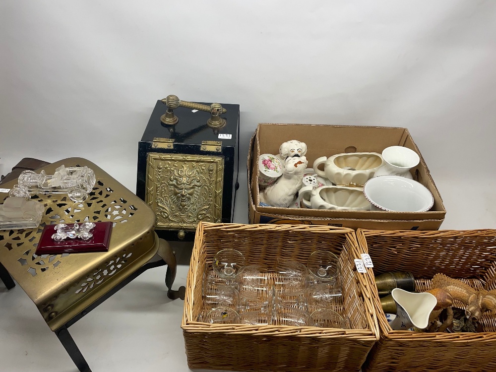Various collectables incl, Swarovski crystal car, white enamel bowl, jug, water bucket, etc, a