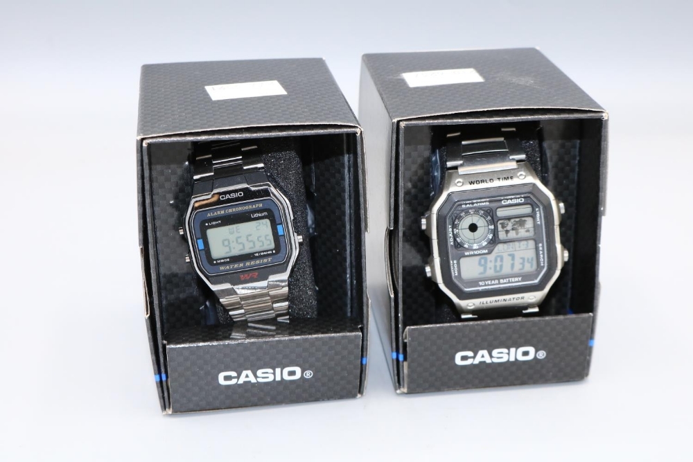 Casio AE-1200WHD LCD World Time multifunction stainless steel wristwatch, W40mm and Casio A163WA LCD