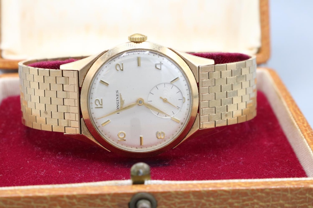 Longines gold wristwatch on matched D.S. & S. brick link bracelet hallmarked .375, London 1957, - Image 2 of 2
