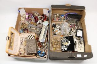 Large quantity of costume jewellery incl, clover mother of pearl musical powder box, necklaces,