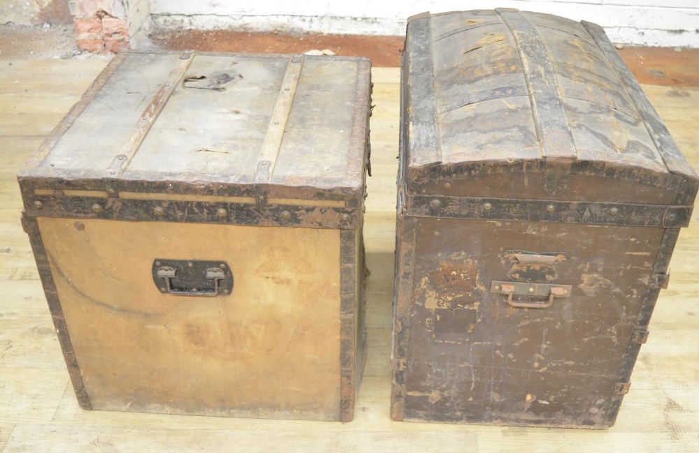 F. D Coulembier - C19th French metal bound dome top trunk with makers label, W70cm D46cm H62cm and a - Image 4 of 4