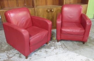 Pair of Art Deo style red leather upholstered club type arm chairs, WS76cm D85cm H82cm (2)