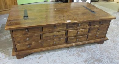 Laura Ashley Home coffee table, hinged top with twelve drawers, on bracket feet, W119cm D66cm H41cm