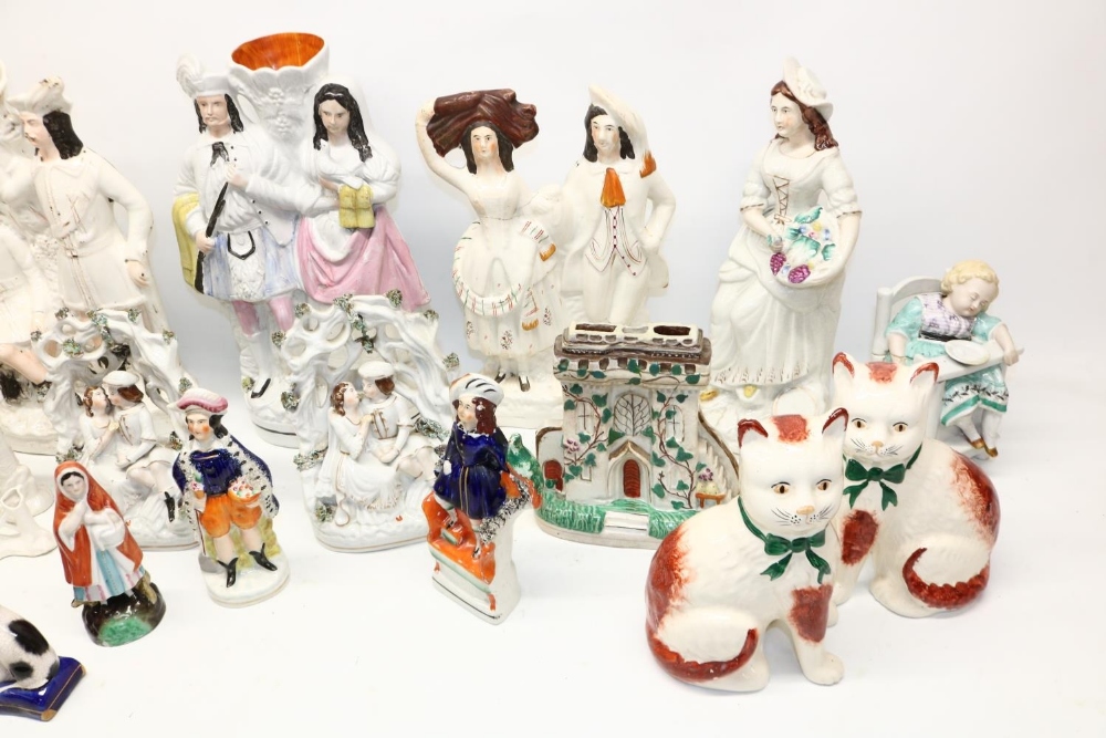 Collection of Staffordshire style and other figures, incl. flatback groups, cats, dogs, etc. - Image 6 of 7