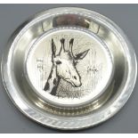 Bernard Buffet sterling silver Giraffe plate, stamped 925, C.1975, boxed with certificate, D20cm,