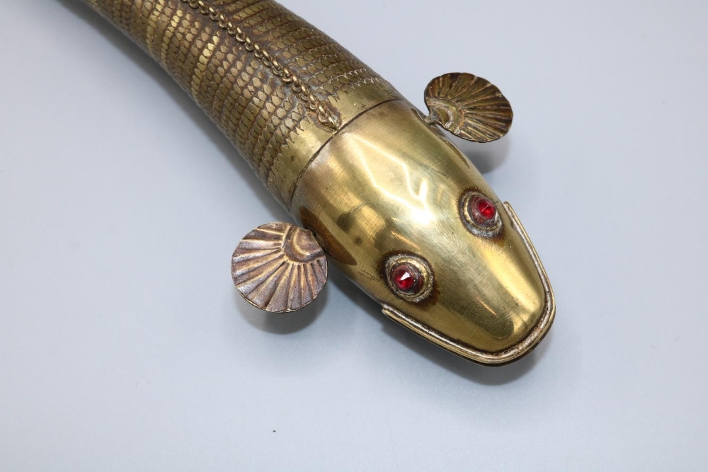 Early 20th century articulated brass Indian Medina style fish, red paste eyes, L23.5cm - Image 2 of 2