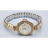 WITHDRAWN - Ladies Excalibur gold wristwatch on gold plated expanding bracelet, signed silvered sun