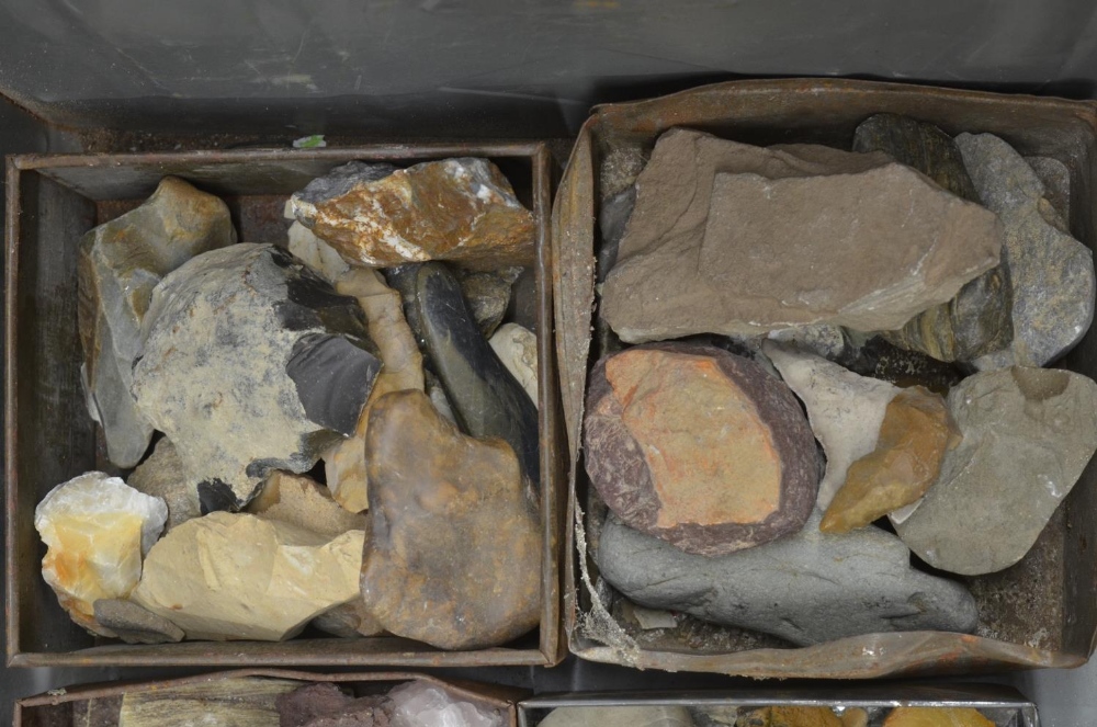 Large metal trunk containing a collection of ancient flint and stone tools and minerals (Victor Brox - Image 3 of 7