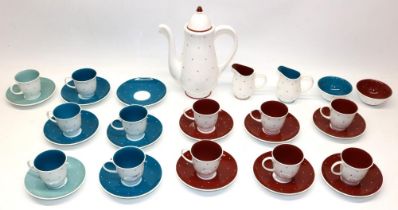Collection of Susie Cooper blue and red polka dot pattern coffee ware (qty)