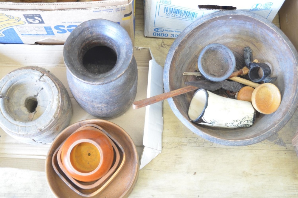 A large collection of carved wooden items from across Africa, including turned plates and bowls, - Image 4 of 7