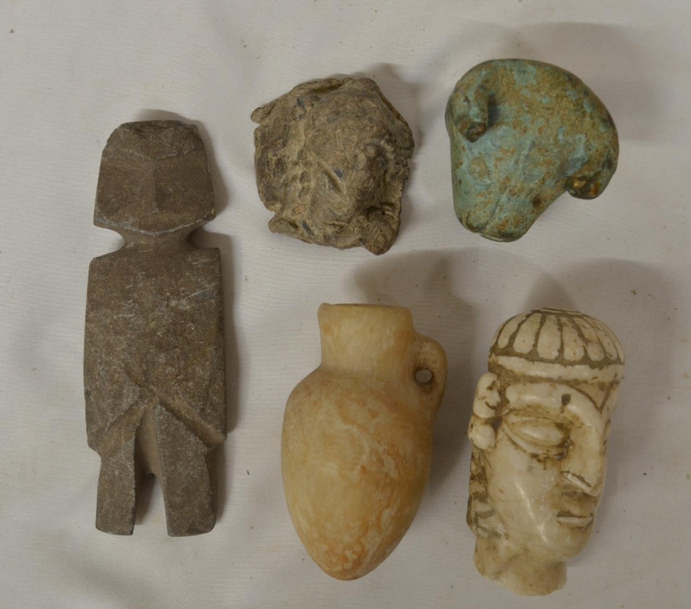 Collection of stone carved and cast metal antiquities including a bronze Minoan Bulls head and small - Image 2 of 6