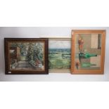 Three oil on board pictures, incl. a view of the Vale of York, a still life, and a view of a cottage