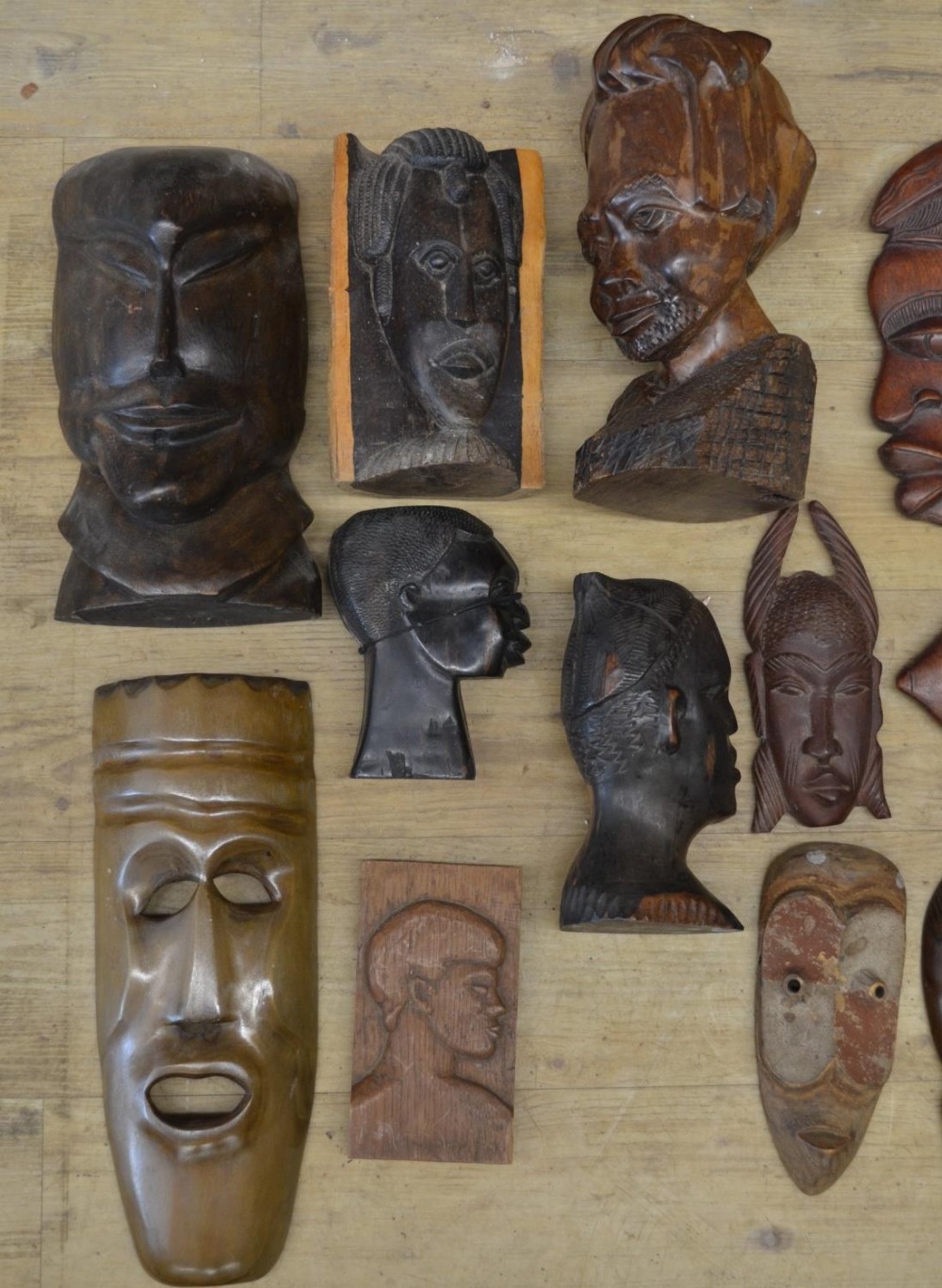A large collection of wooden masks and carvings of various ages and styles, originating from - Image 3 of 5