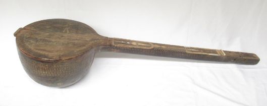 Old Veena/Sitar wood stock with carved design and some marquetry work, in need of work. (Victor Brox