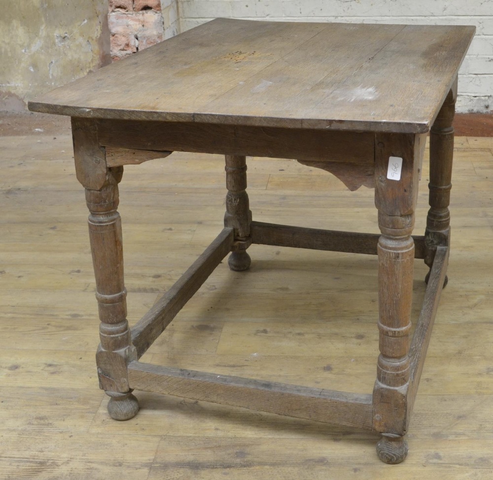 18th century style oak rectangular centre table, on four gun barrel turned and block supports with - Image 2 of 3