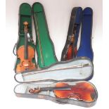 Two violins bearing the replica 'Antonius Stradivarius Cremonenfis Faciebatv Anno 1726' sticker,