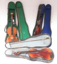 Two violins bearing the replica 'Antonius Stradivarius Cremonenfis Faciebatv Anno 1726' sticker,