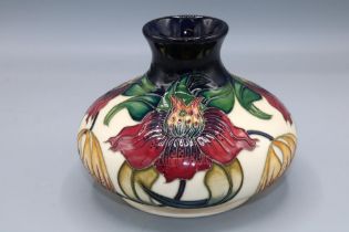 Moorcroft Pottery, Anna Lily pattern squat vase, designed by Nicola Slaney, H11cm