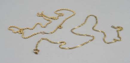 9ct yellow gold rope twist necklace, stamped 375, L46cm, and another 9ct yellow gold necklace,