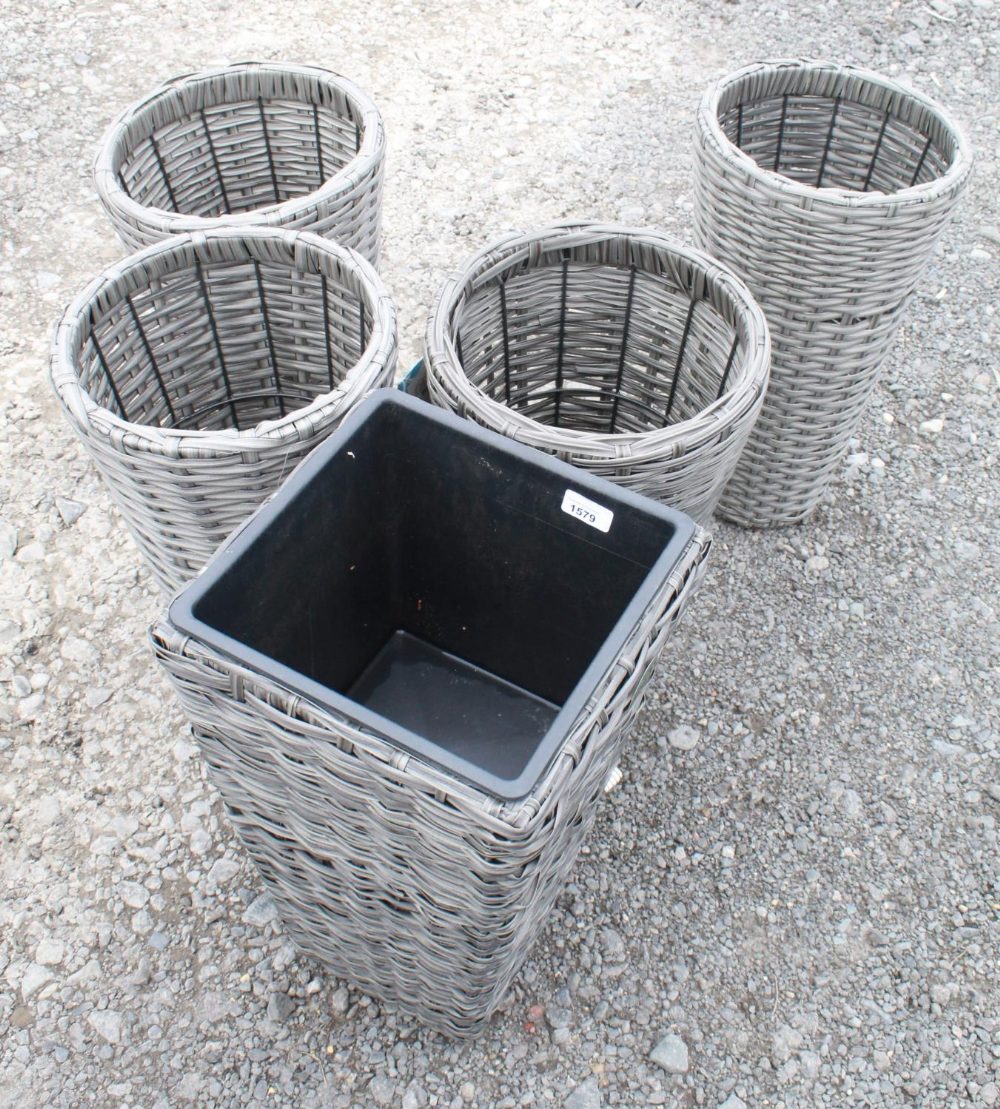 Set of five Wicker style planters