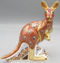 Royal Crown Derby kangaroo paperweight, gold stopper, with box, no certificate, H15cm