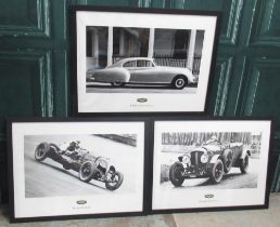 Three monochrome Bentley prints 'R-Type Continental, Birkin Blower & Six Speed' 59cm x 78cm