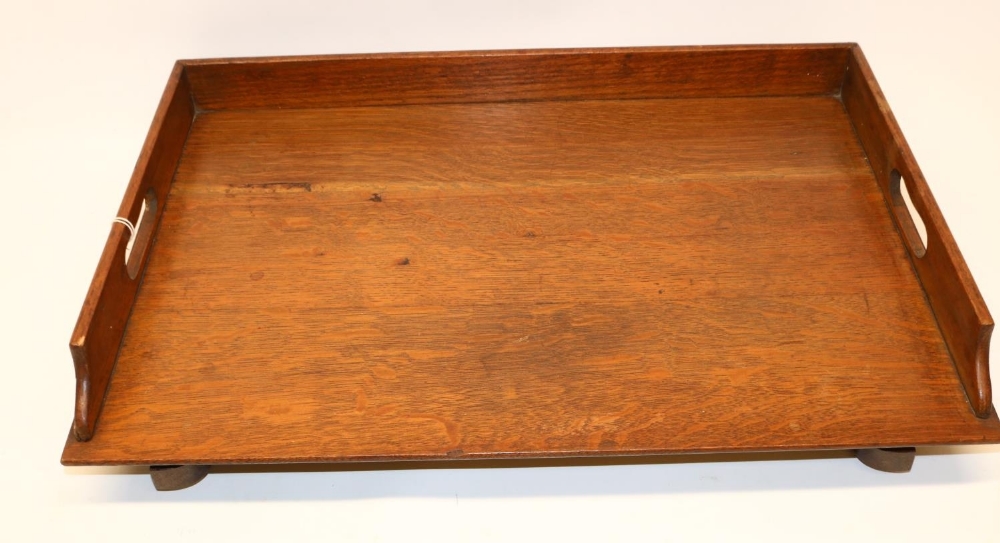 Oak lap tray with folding legs, stamped 'FAULKNERS PATENT', 55 x 28 x 38cm - Image 2 of 2