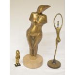 Collection of solid cast metal figurines to include an abstract lady by Tegorel and dated