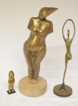 Collection of solid cast metal figurines to include an abstract lady by Tegorel and dated